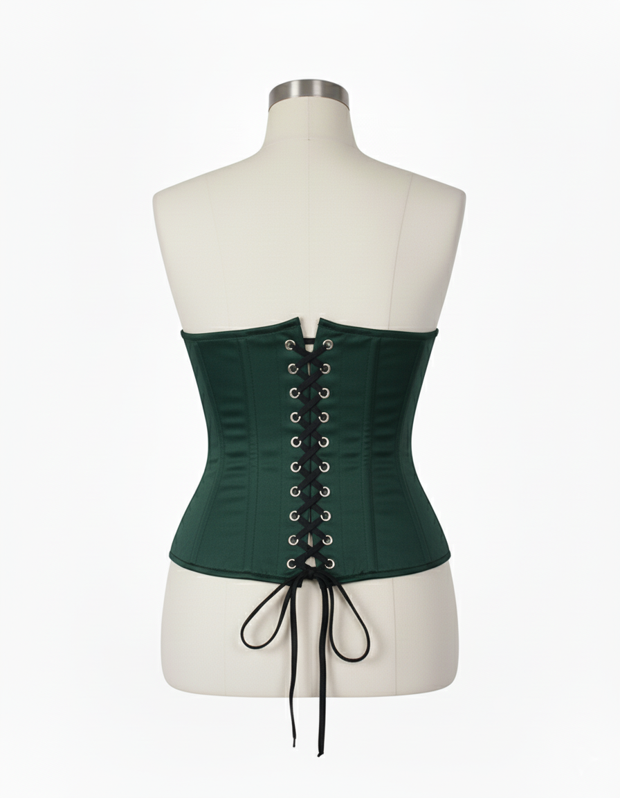 Underbust Corsets Hourglass Curve Waspie Corsete Corseting Front Clasps Green Cotton CE-0210252