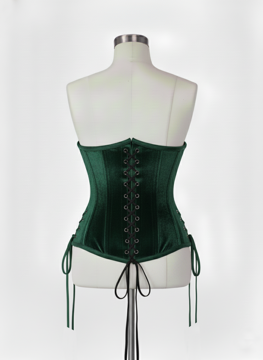 Underbust Double Steel Boned Corset Hourglass Curve Waspie Corsete Corseting Green Velvet CE-0210253