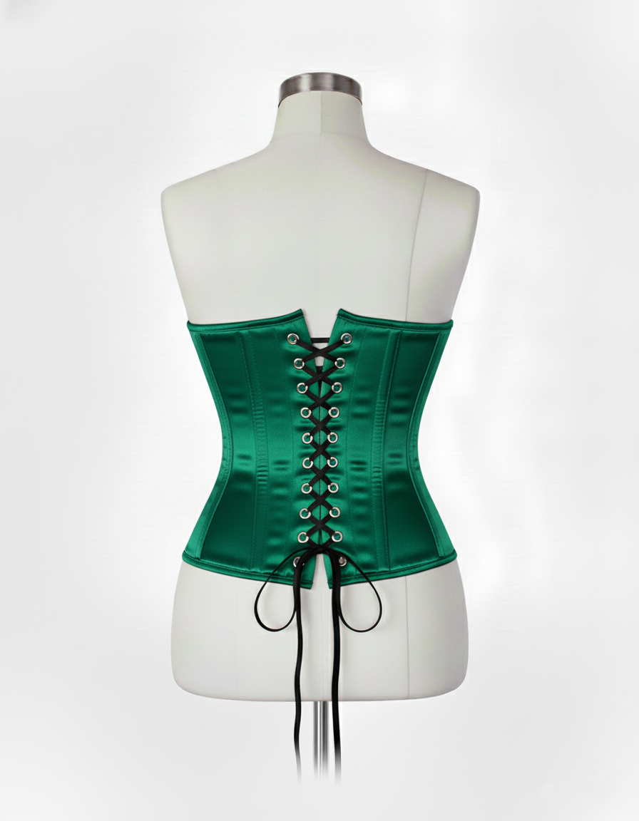 Underbust Corsets Hourglass Curve Waspie Corsete Corseting Front Clasps Green Satin CE-0210252