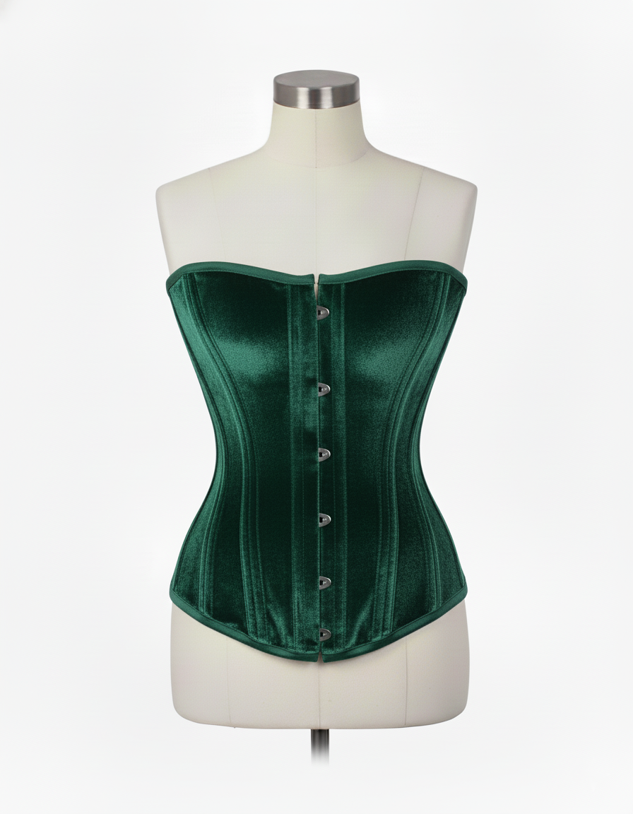 Overbust Corset Hourglass Curve Corsets Corsete Corseting Green Velvet CE-0310251