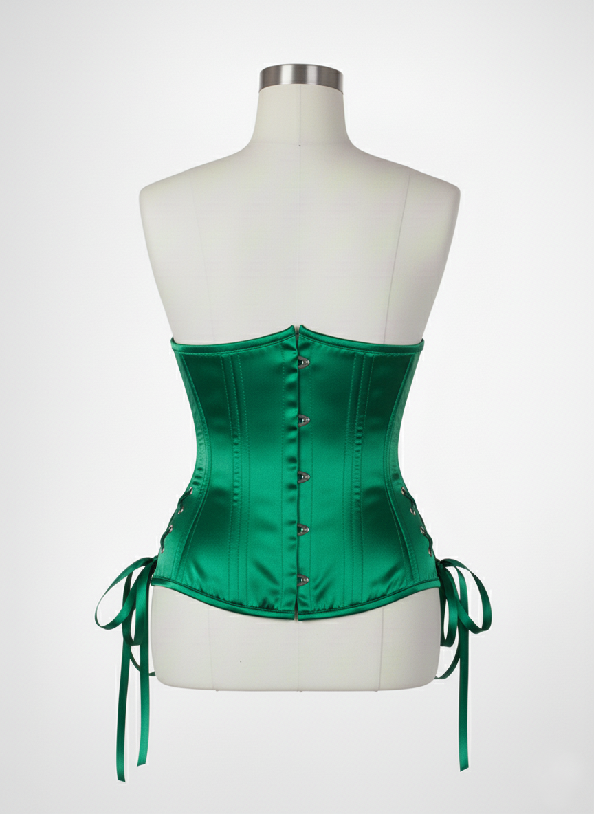 Underbust Double Steel Boned Corset Hourglass Curve Waspie Corsete Corseting Green Satin CE-0210253