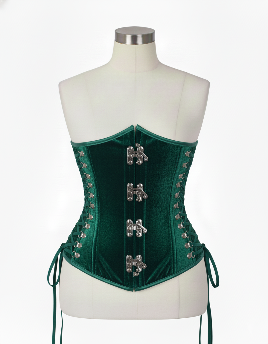 Underbust Corsets Hourglass Curve Waspie Corsete Corseting Front Clasps Green Velvet CE-0210252