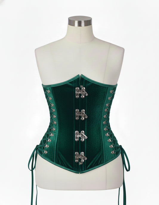 Underbust Corsets Hourglass Curve Waspie Corsete Corseting Front Clasps Green Velvet CE-0210252