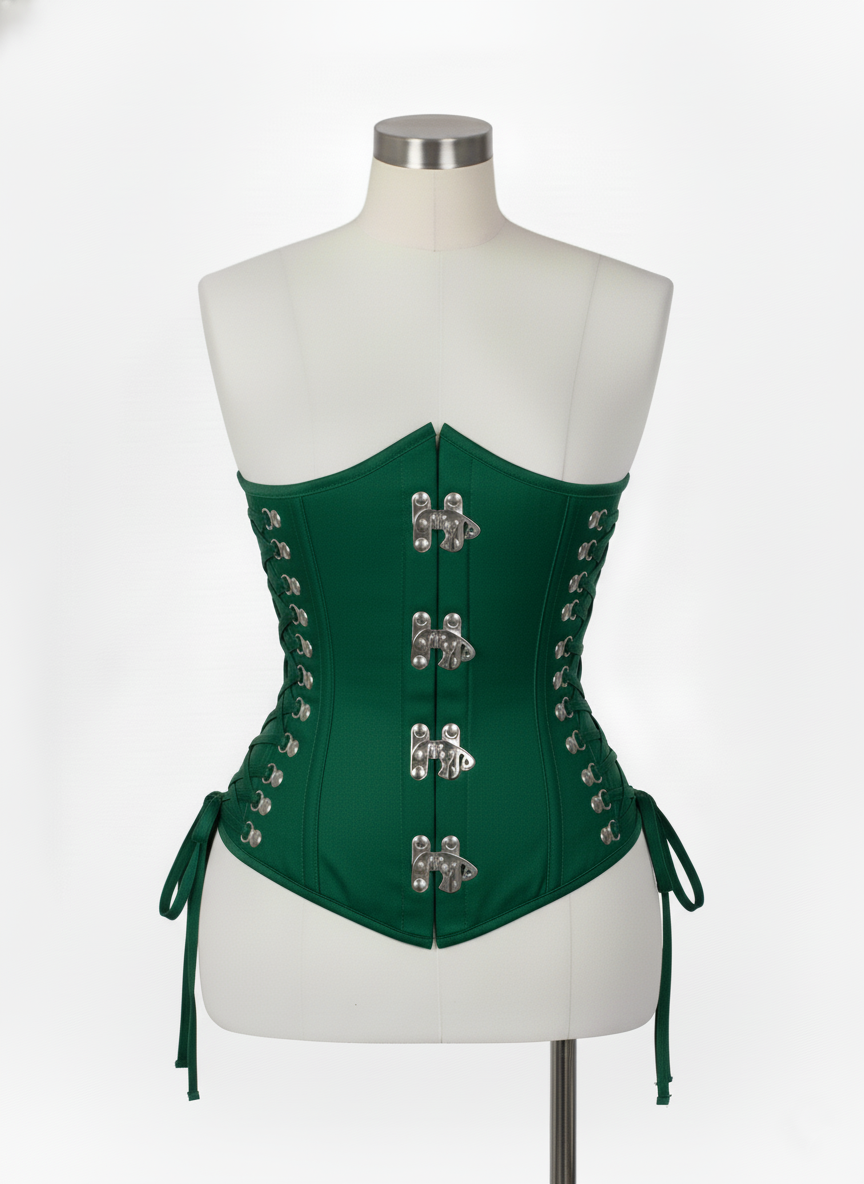 Underbust Corsets Hourglass Curve Waspie Corsete Corseting Front Clasps Green Cotton CE-0210252