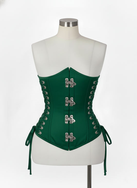 Underbust Corsets Hourglass Curve Waspie Corsete Corseting Front Clasps Green Cotton CE-0210252