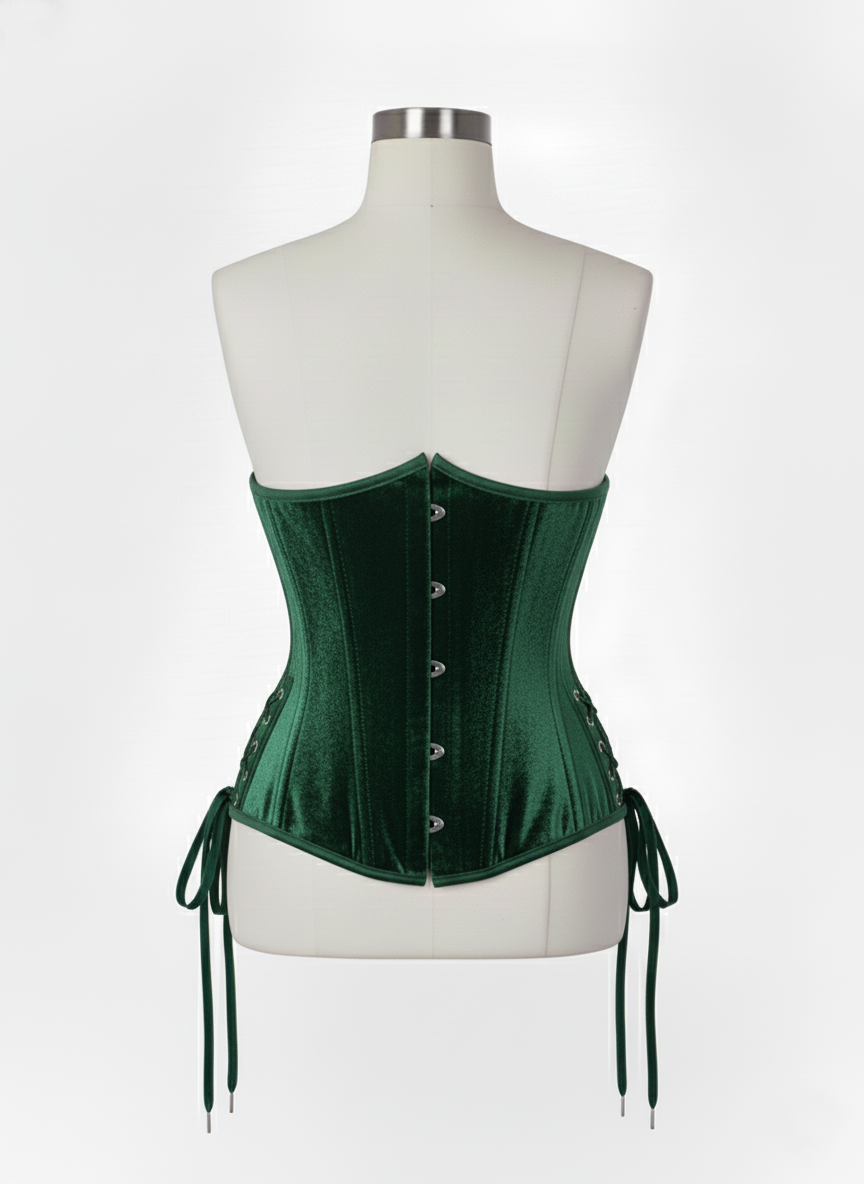 Underbust Double Steel Boned Corset Hourglass Curve Waspie Corsete Corseting Green Velvet CE-0210253