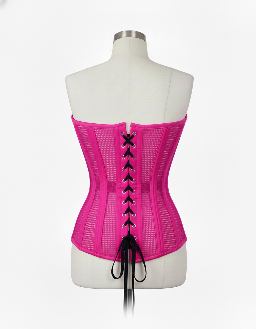 Overbust Corset Hourglass Curve Corsets Corsete Corseting Hot Pink Mesh CE-0310251