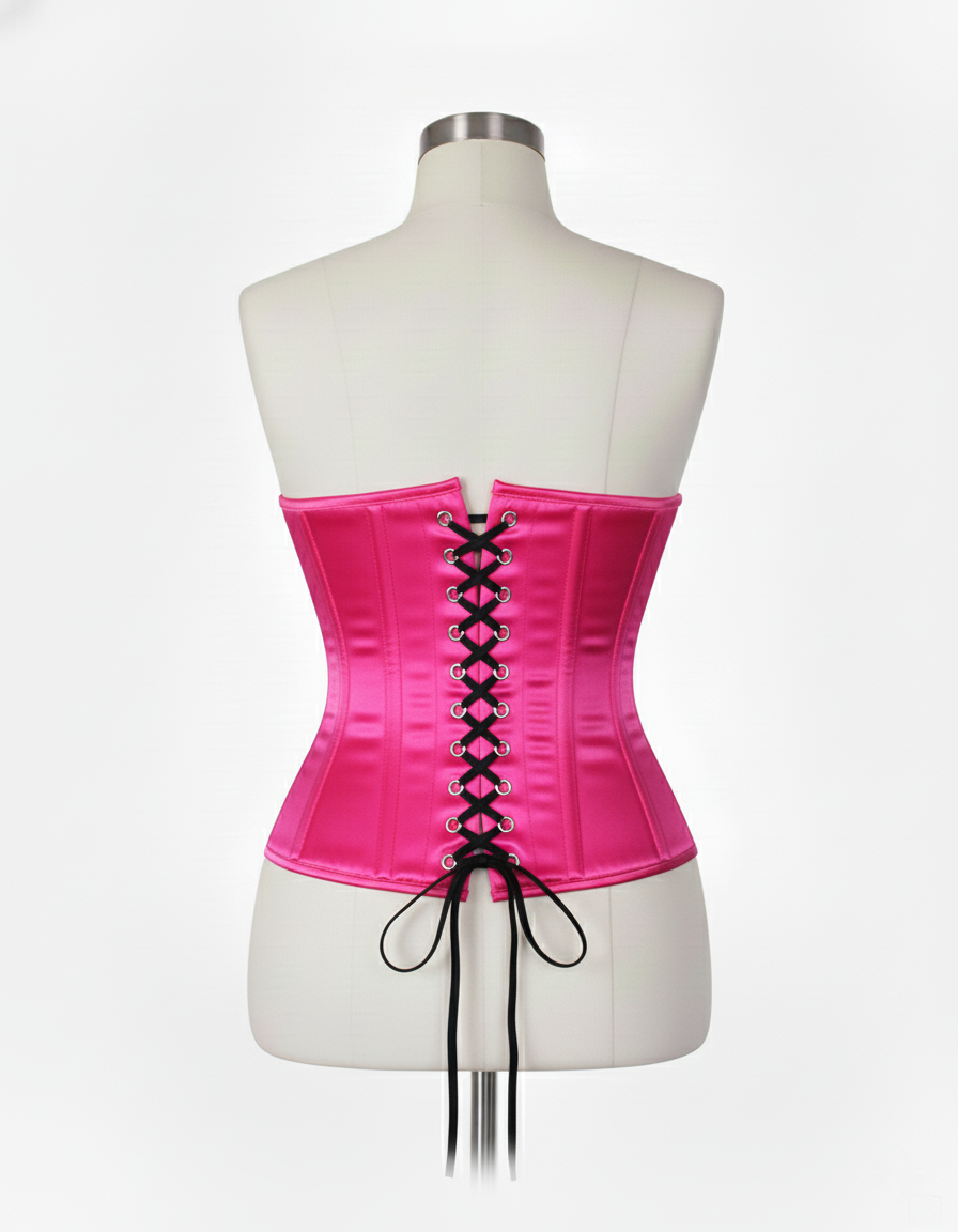 Underbust Corsets Hourglass Curve Waspie Corsete Corseting Front Clasps Hot Pink Satin CE-0210252