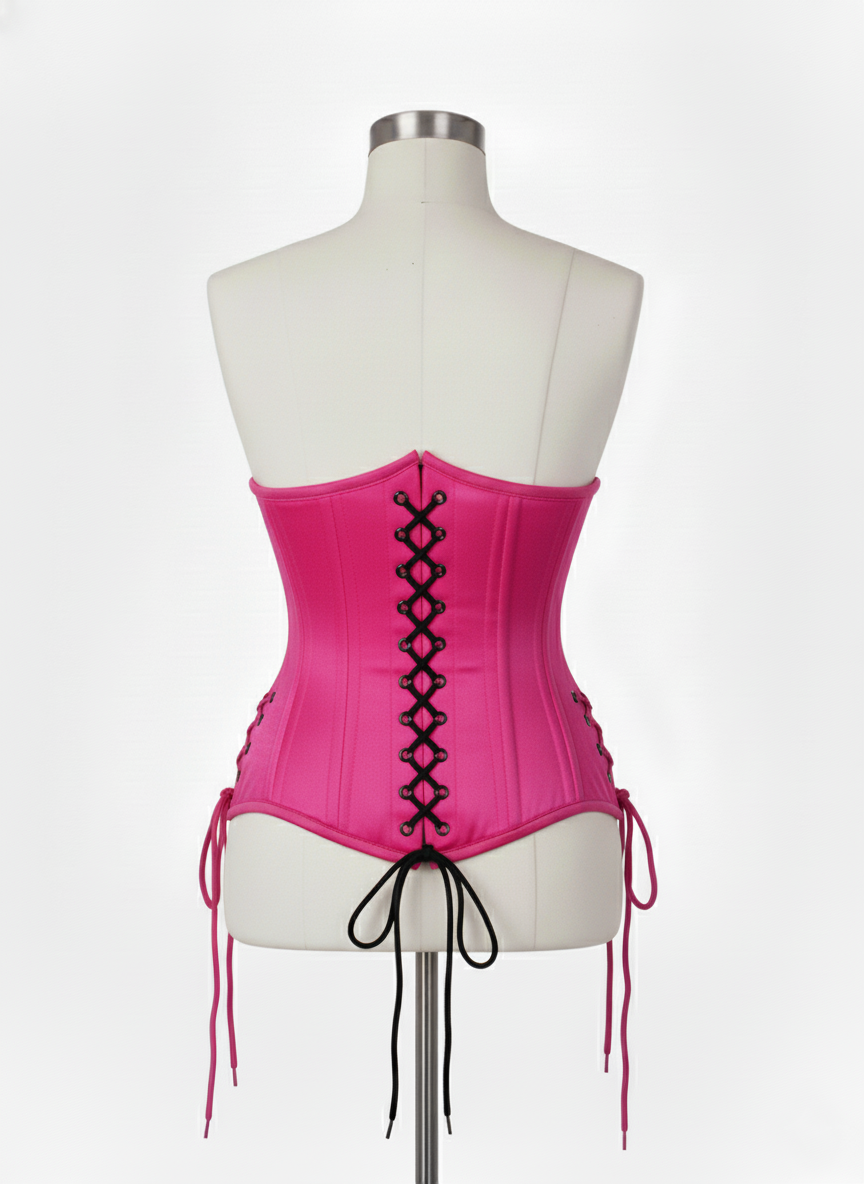 Underbust Double Steel Boned Corset Hourglass Curve Waspie Corsete Corseting Hot Pink Satin CE-0210253