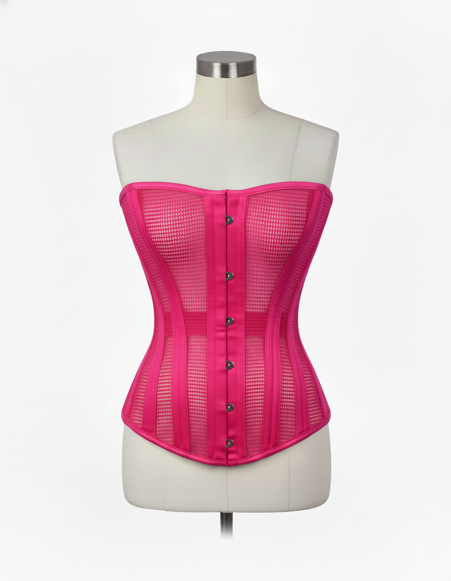 Overbust Corset Hourglass Curve Corsets Corsete Corseting Hot Pink Mesh CE-0310251