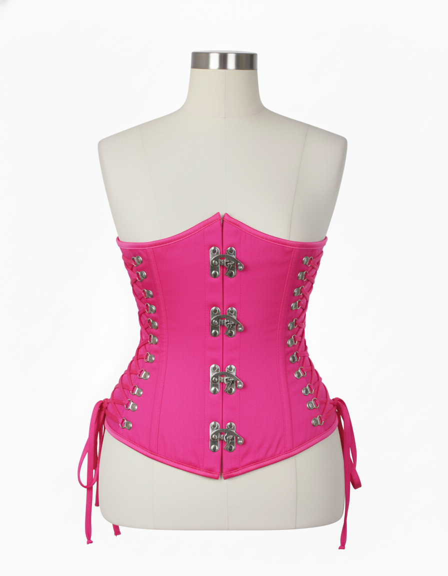 Underbust Corsets Hourglass Curve Waspie Corsete Corseting Front Clasps Hot Pink Cotton CE-0210252