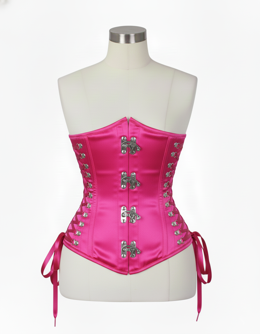 Underbust Corsets Hourglass Curve Waspie Corsete Corseting Front Clasps Hot Pink Satin CE-0210252