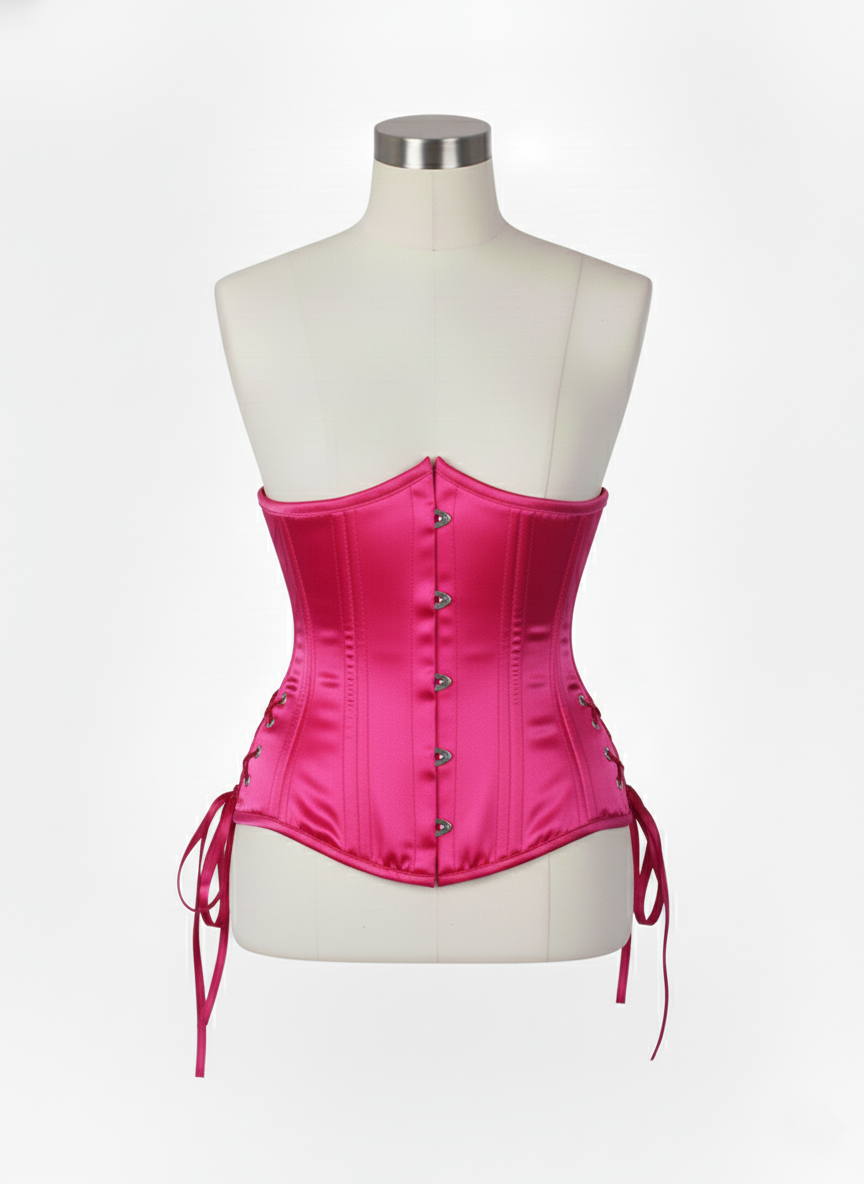 Underbust Double Steel Boned Corset Hourglass Curve Waspie Corsete Corseting Hot Pink Satin CE-0210253