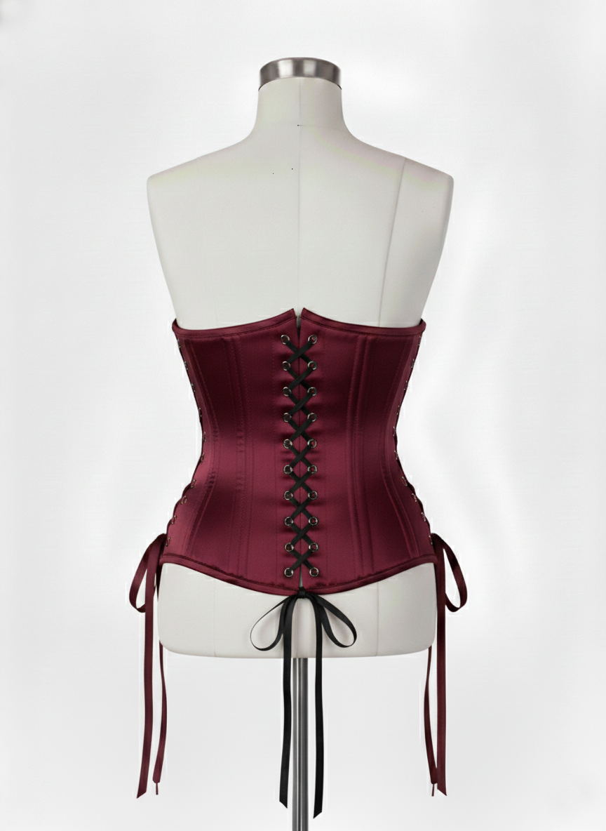 Underbust Double Steel Boned Corset Hourglass Curve Waspie Corsete Corseting Maroon Satin CE-0210253