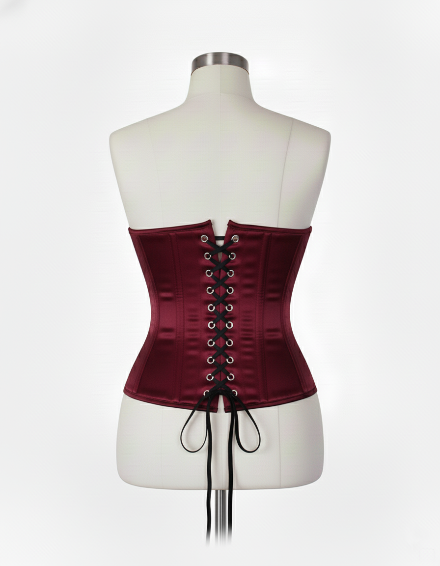Underbust Corsets Hourglass Curve Waspie Corsete Corseting Front Clasps Maroon Satin CE-0210252