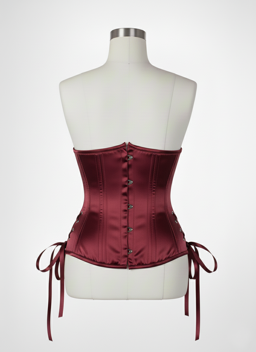 Underbust Double Steel Boned Corset Hourglass Curve Waspie Corsete Corseting Maroon Satin CE-0210253
