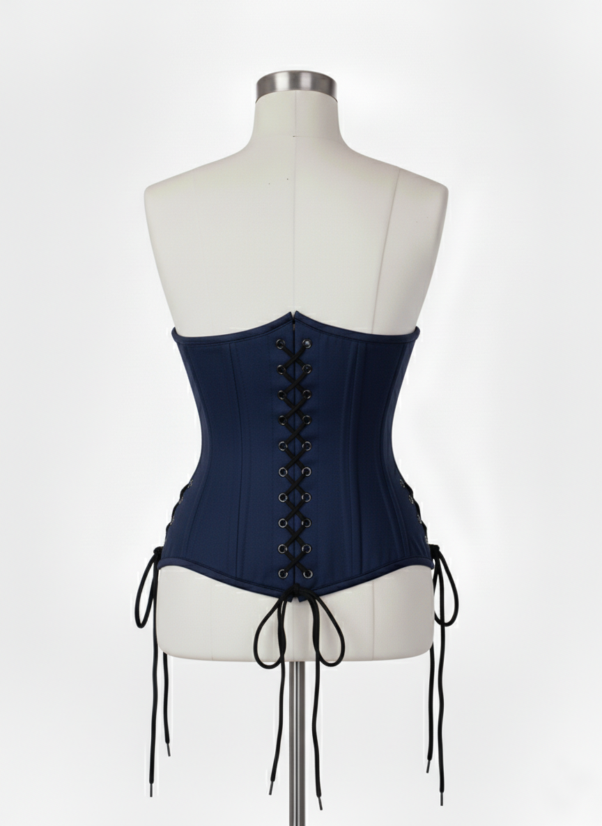 Underbust Double Steel Boned Corset Hourglass Curve Waspie Corsete Corseting Navy Blue Cotton CE-0210253