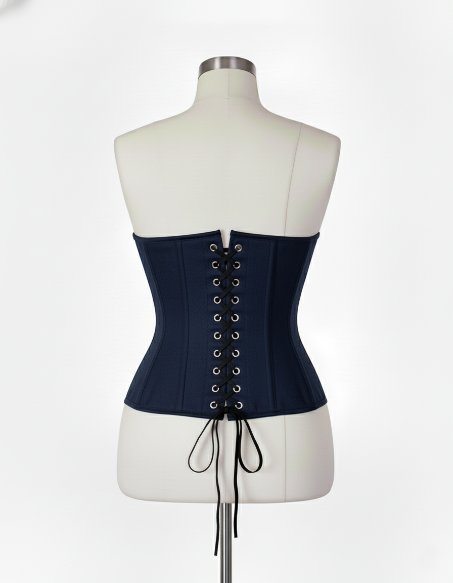 Underbust Corsets Hourglass Curve Waspie Corsete Corseting Front Clasps Navy Blue Cotton CE-0210252