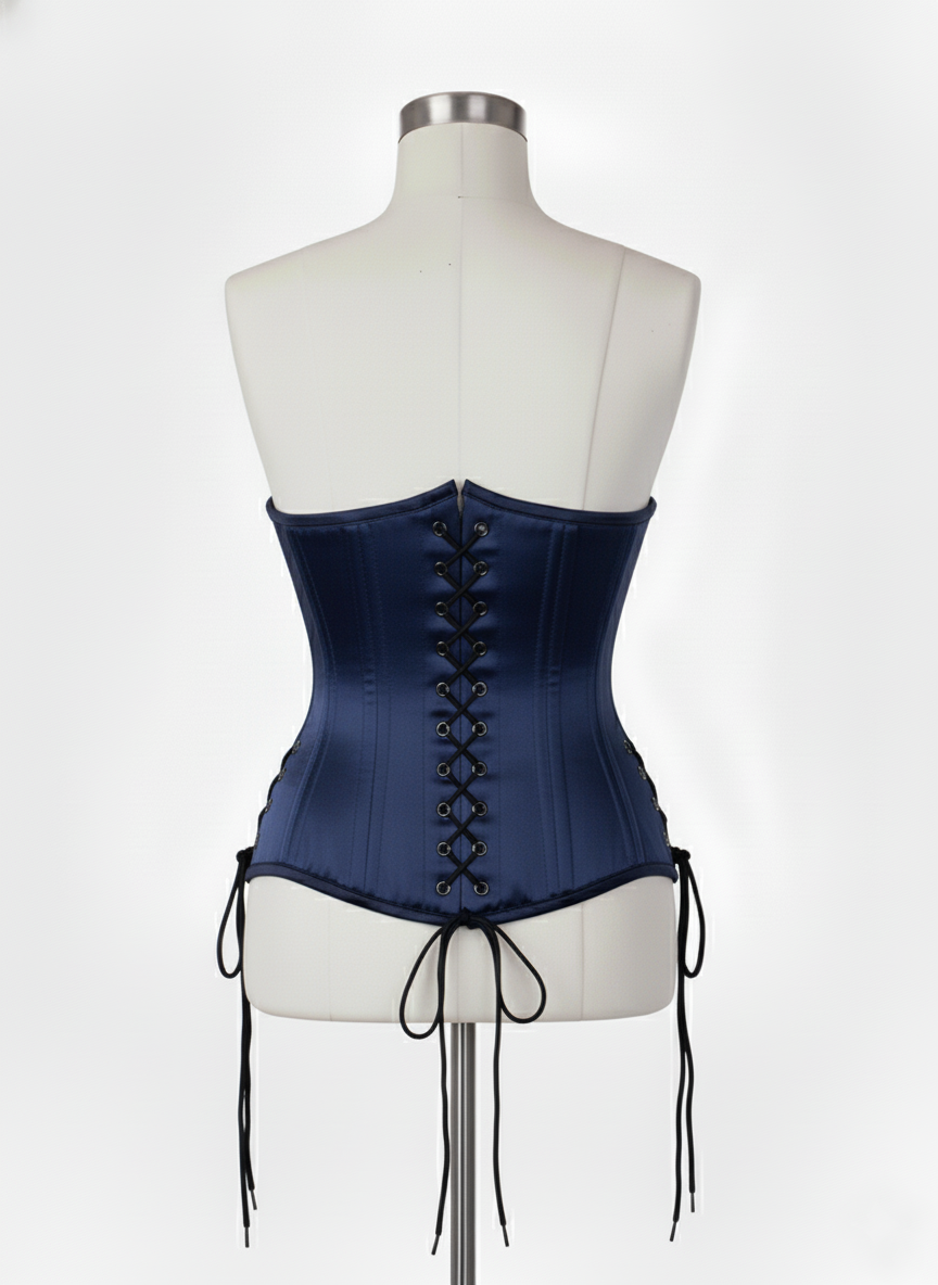 Underbust Double Steel Boned Corset Hourglass Curve Waspie Corsete Corseting Navy Blue Satin CE-0210253