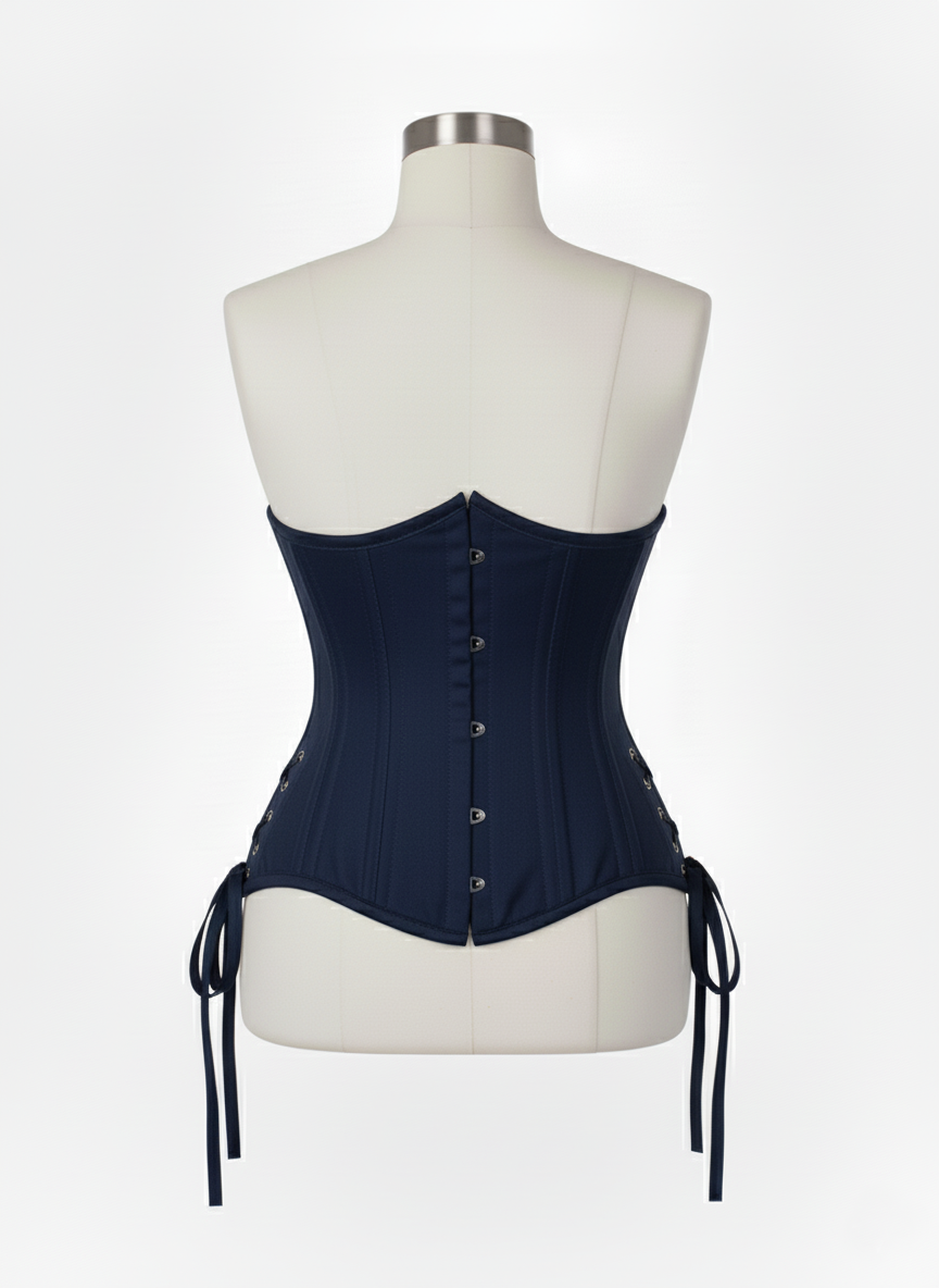 Underbust Double Steel Boned Corset Hourglass Curve Waspie Corsete Corseting Navy Blue Cotton CE-0210253