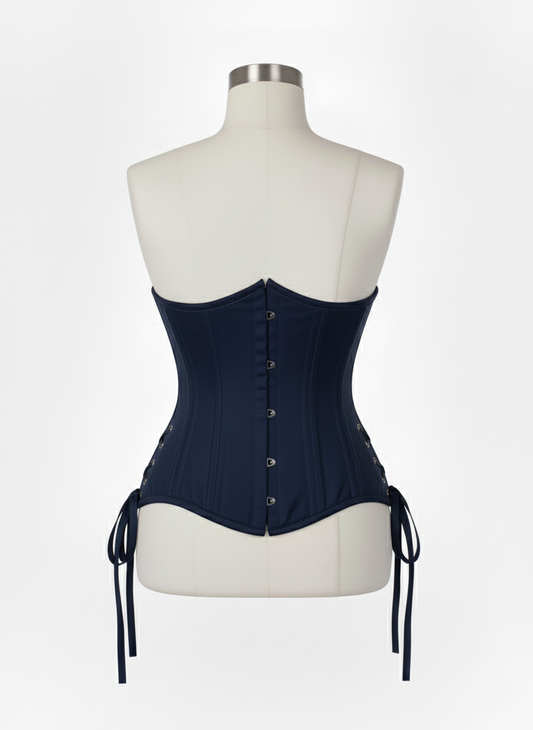 Underbust Double Steel Boned Corset Hourglass Curve Waspie Corsete Corseting Navy Blue Cotton CE-0210253