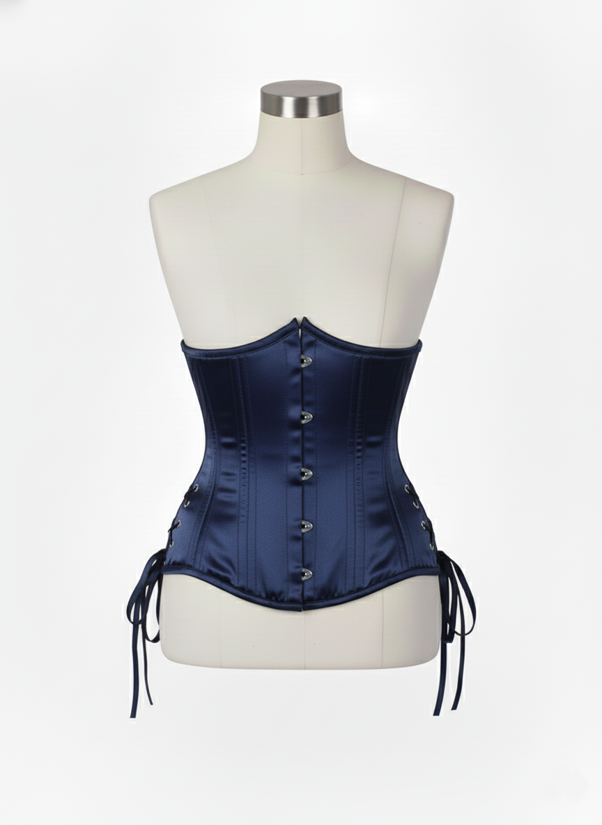Underbust Double Steel Boned Corset Hourglass Curve Waspie Corsete Corseting Navy Blue Satin CE-0210253