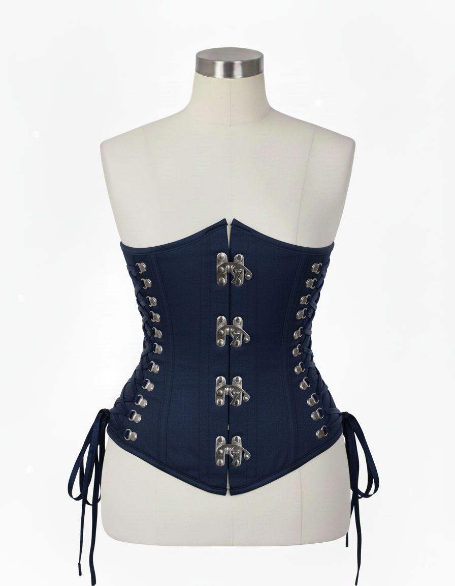 Underbust Corsets Hourglass Curve Waspie Corsete Corseting Front Clasps Navy Blue Cotton CE-0210252