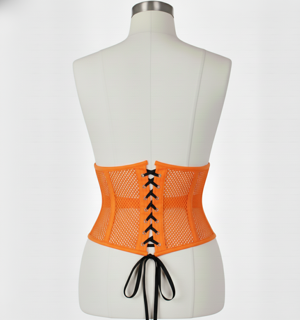 Waist Cincher Corset Hourglass Curve Waspie Corsete Corseting Orange Mesh CE-03102511