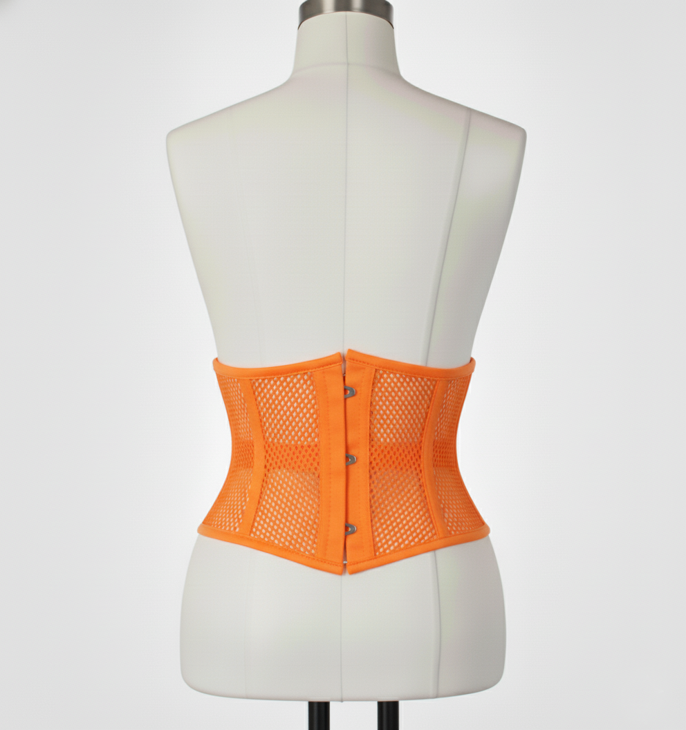 Waist Cincher Corset Hourglass Curve Waspie Corsete Corseting Orange Mesh CE-03102511