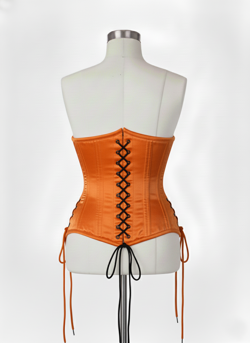 Underbust Double Steel Boned Corset Hourglass Curve Waspie Corsete Corseting Orange Satin CE-0210253