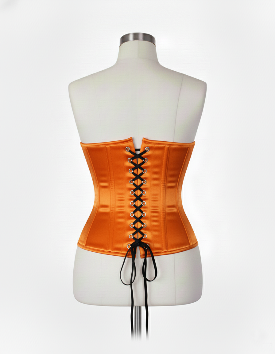 Underbust Corsets Hourglass Curve Waspie Corsete Corseting Front Clasps Orange Satin CE-0210252