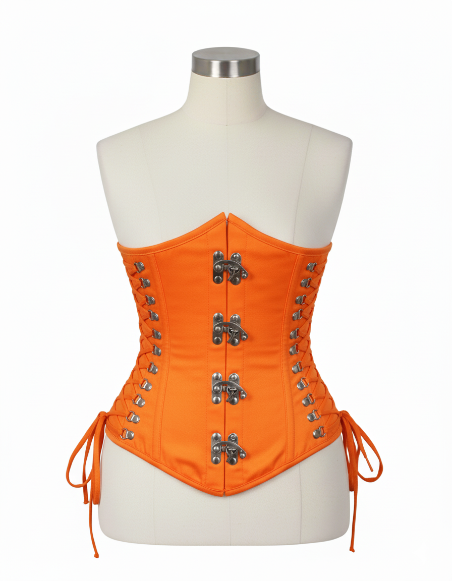 Underbust Corsets Hourglass Curve Waspie Corsete Corseting Front Clasps Orange Cotton CE-0210252