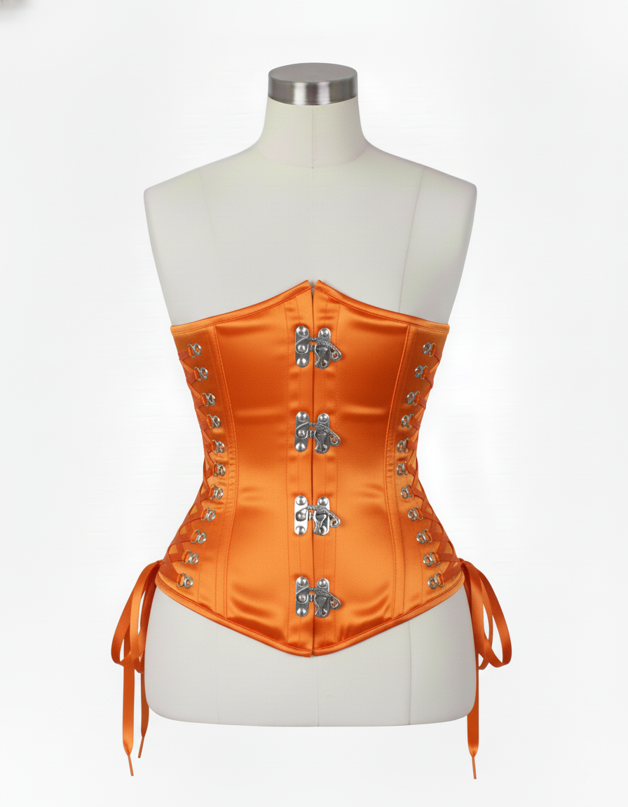 Underbust Corsets Hourglass Curve Waspie Corsete Corseting Front Clasps Orange Satin CE-0210252