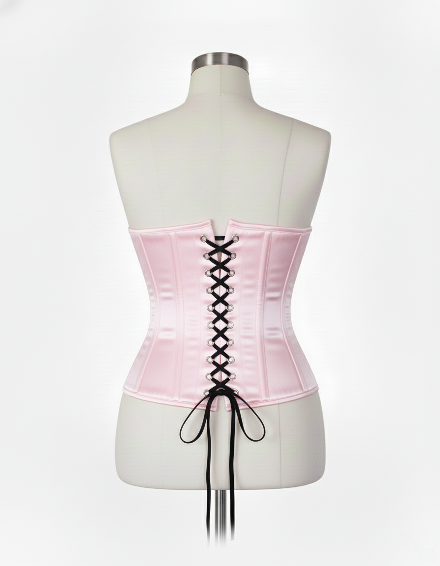 Underbust Corsets Hourglass Curve Waspie Corsete Corseting Front Clasps Pink Satin CE-0210252