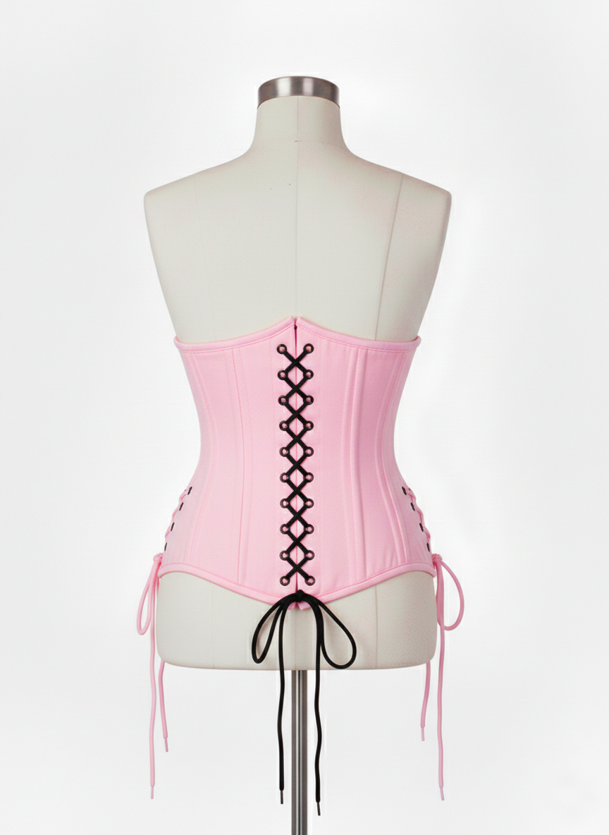 Underbust Double Steel Boned Corset Hourglass Curve Waspie Corsete Corseting Pink Cotton CE-0210253