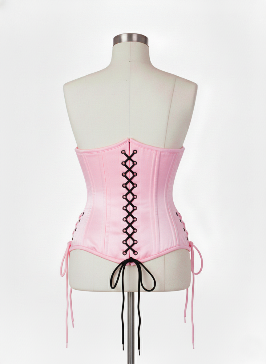 Underbust Double Steel Boned Corset Hourglass Curve Waspie Corsete Corseting Pink Satin CE-0210253