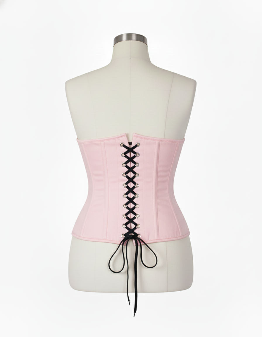 Underbust Corsets Hourglass Curve Waspie Corsete Corseting Front Clasps Pink Cotton CE-0210252