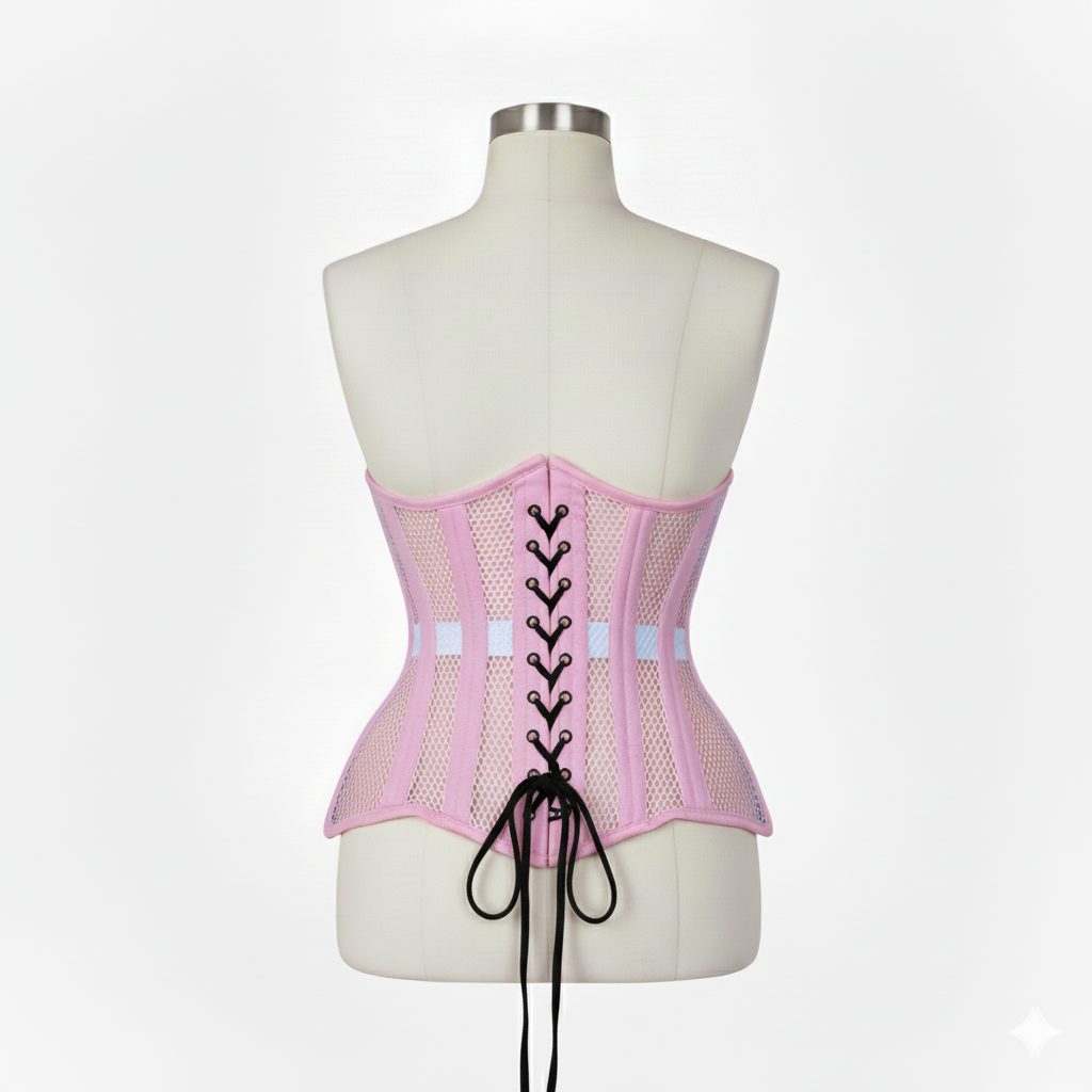 Underbust Corsets Hourglass Curve Waspie Corsete Corseting Pink Mesh CE-0210251