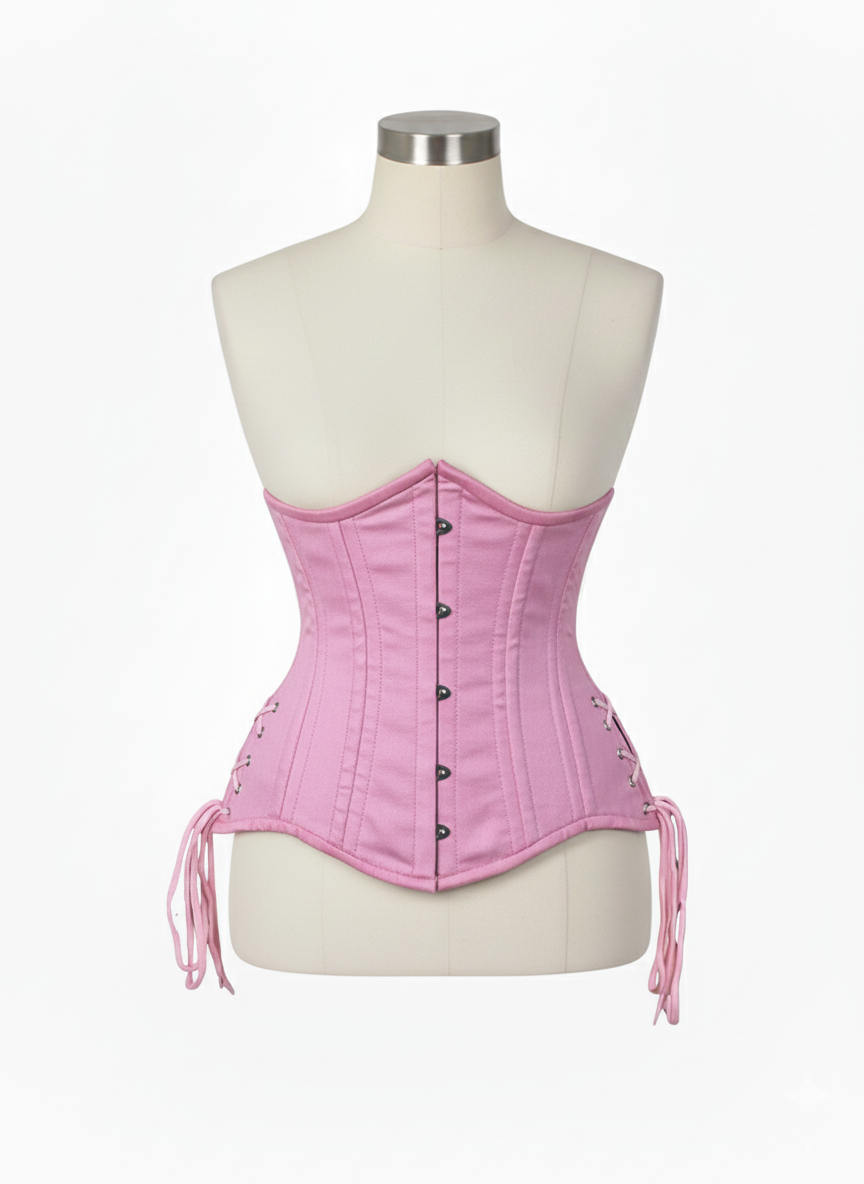 Underbust Double Steel Boned Corset Hourglass Curve Waspie Corsete Corseting Pink Cotton CE-0210253