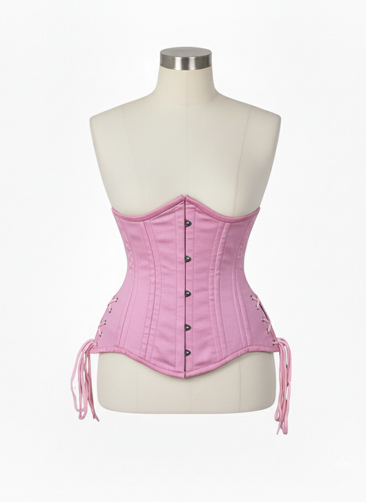 Underbust Double Steel Boned Corset Hourglass Curve Waspie Corsete Corseting Pink Cotton CE-0210253
