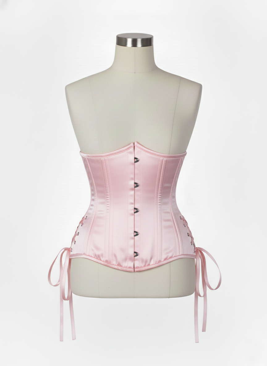Underbust Double Steel Boned Corset Hourglass Curve Waspie Corsete Corseting Pink Satin CE-0210253