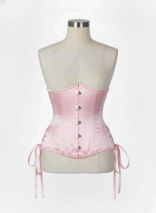 Underbust Double Steel Boned Corset Hourglass Curve Waspie Corsete Corseting Pink Satin CE-0210253