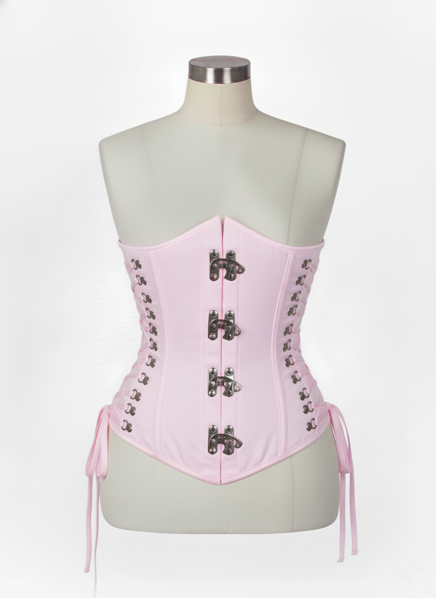 Underbust Corsets Hourglass Curve Waspie Corsete Corseting Front Clasps Pink Cotton CE-0210252
