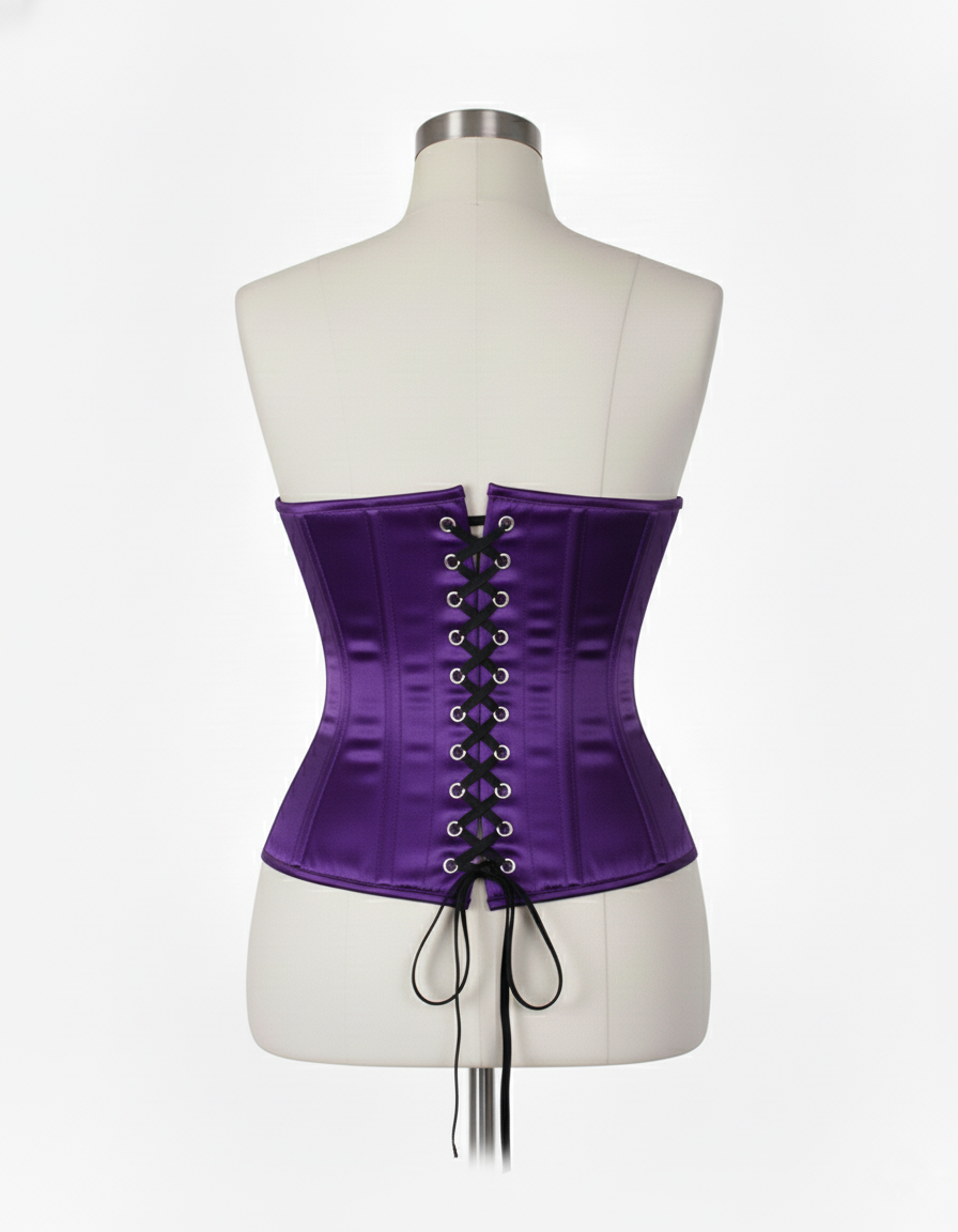 Underbust Corsets Hourglass Curve Waspie Corsete Corseting Front Clasps Purple Satin CE-0210252