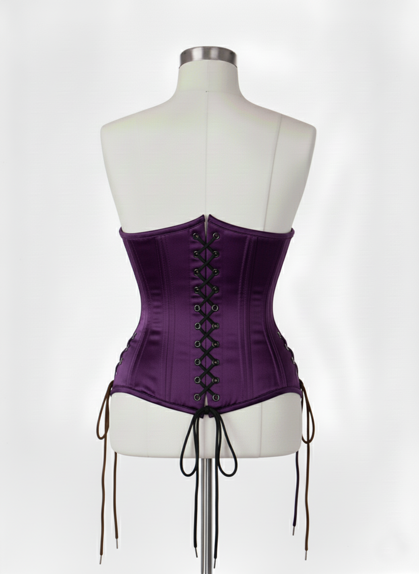 Underbust Double Steel Boned Corset Hourglass Curve Waspie Corsete Corseting Purple Satin CE-0210253