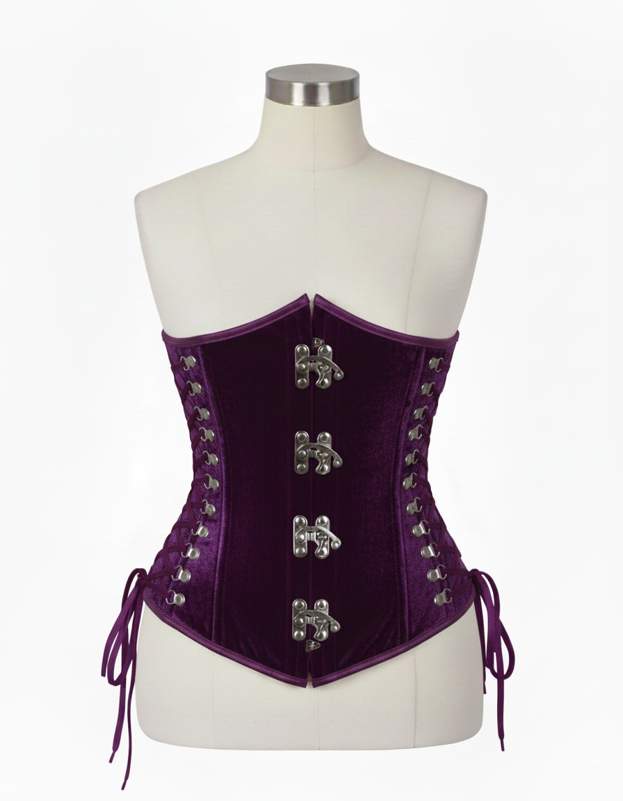 Underbust Corsets Hourglass Curve Waspie Corsete Corseting Front Clasps Purple Velvet CE-0210252
