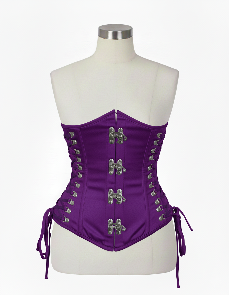 Underbust Corsets Hourglass Curve Waspie Corsete Corseting Front Clasps Purple Cotton CE-0210252
