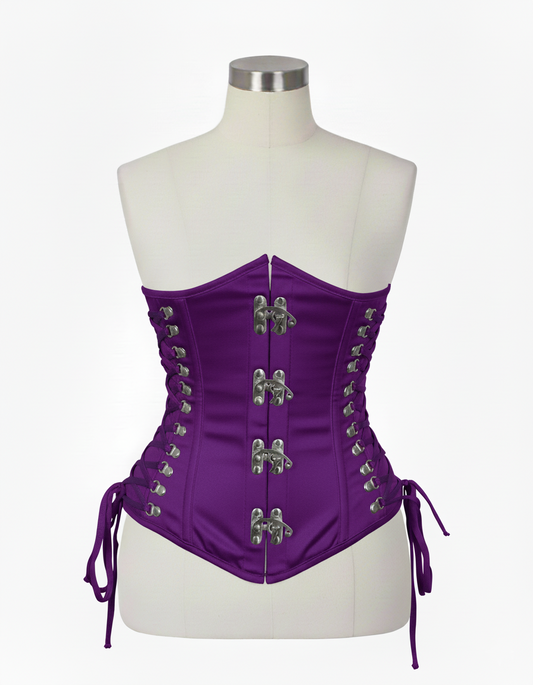Underbust Corsets Hourglass Curve Waspie Corsete Corseting Front Clasps Purple Cotton CE-0210252