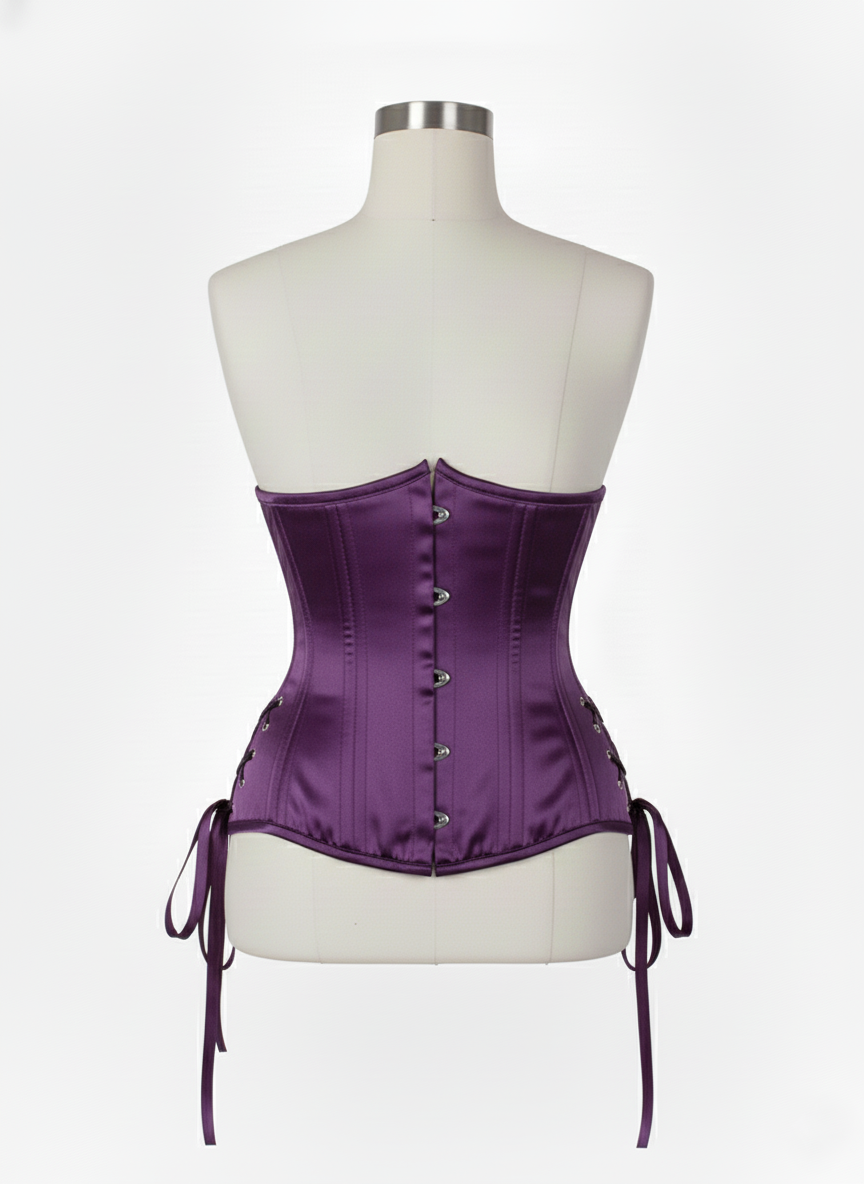 Underbust Double Steel Boned Corset Hourglass Curve Waspie Corsete Corseting Purple Satin CE-0210253