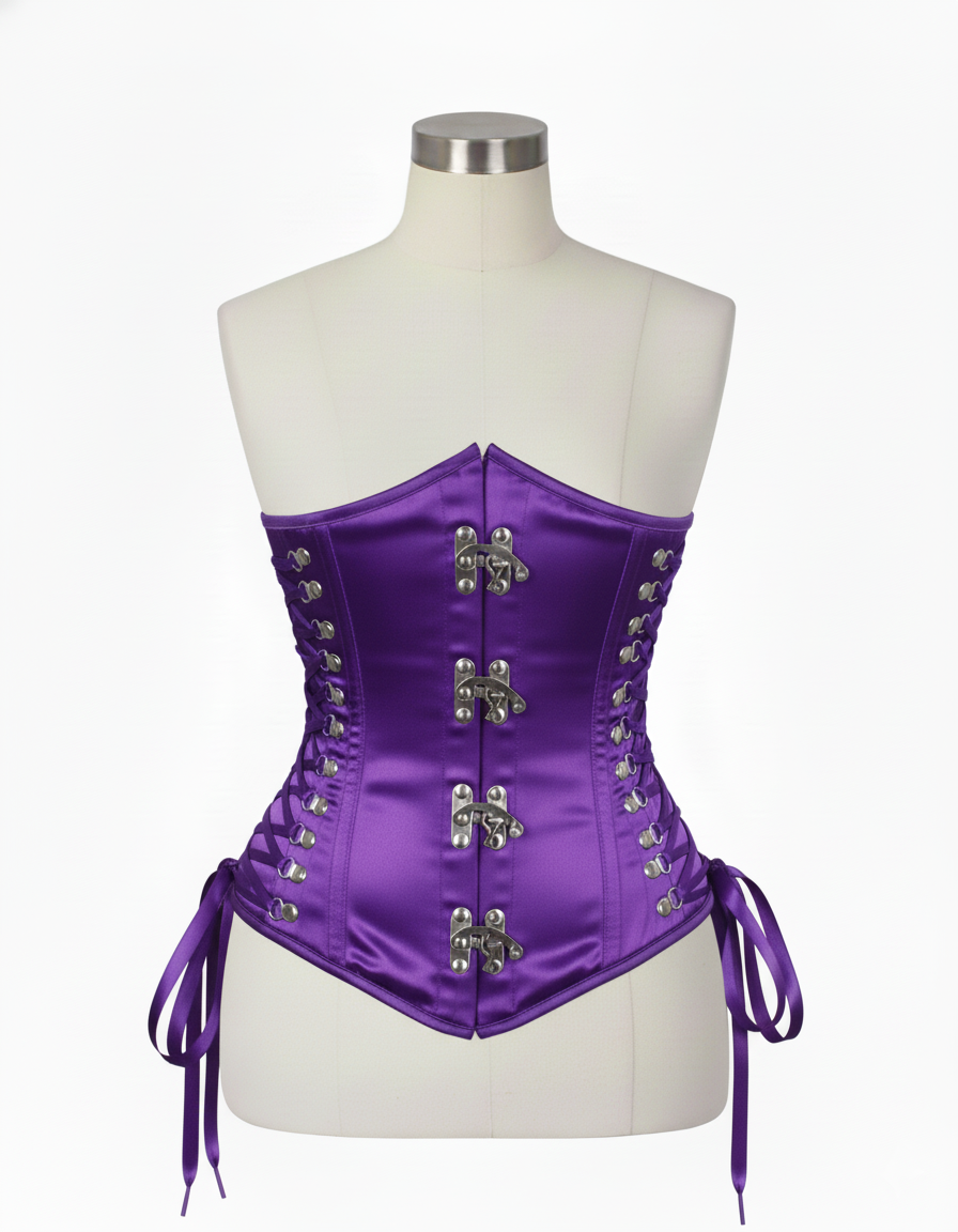 Underbust Corsets Hourglass Curve Waspie Corsete Corseting Front Clasps Purple Satin CE-0210252